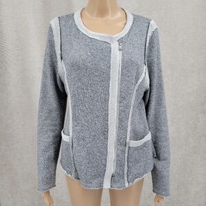 ii Sisters Gray Asymmetrical Full Zip Cardigan Sweater Jacket Cotton Terry Knit